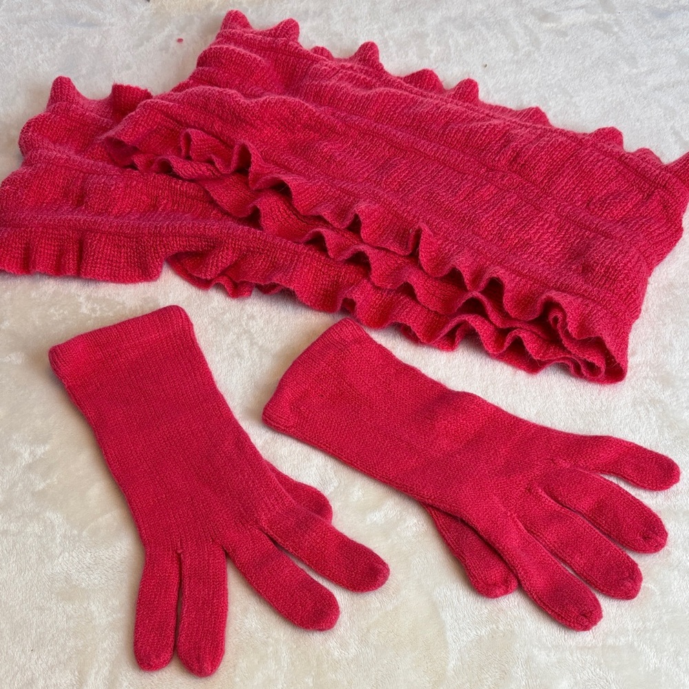 New York & Company Gloves and Infinity Scarf Set Pop of Color - Red One Size - Picture 2 of 7